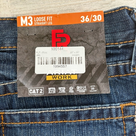 Ariat Men’s Size 36X30 Loose Fit Straight Leg FR M3 Blue Denim Jeans NWT - Picture 7 of 12